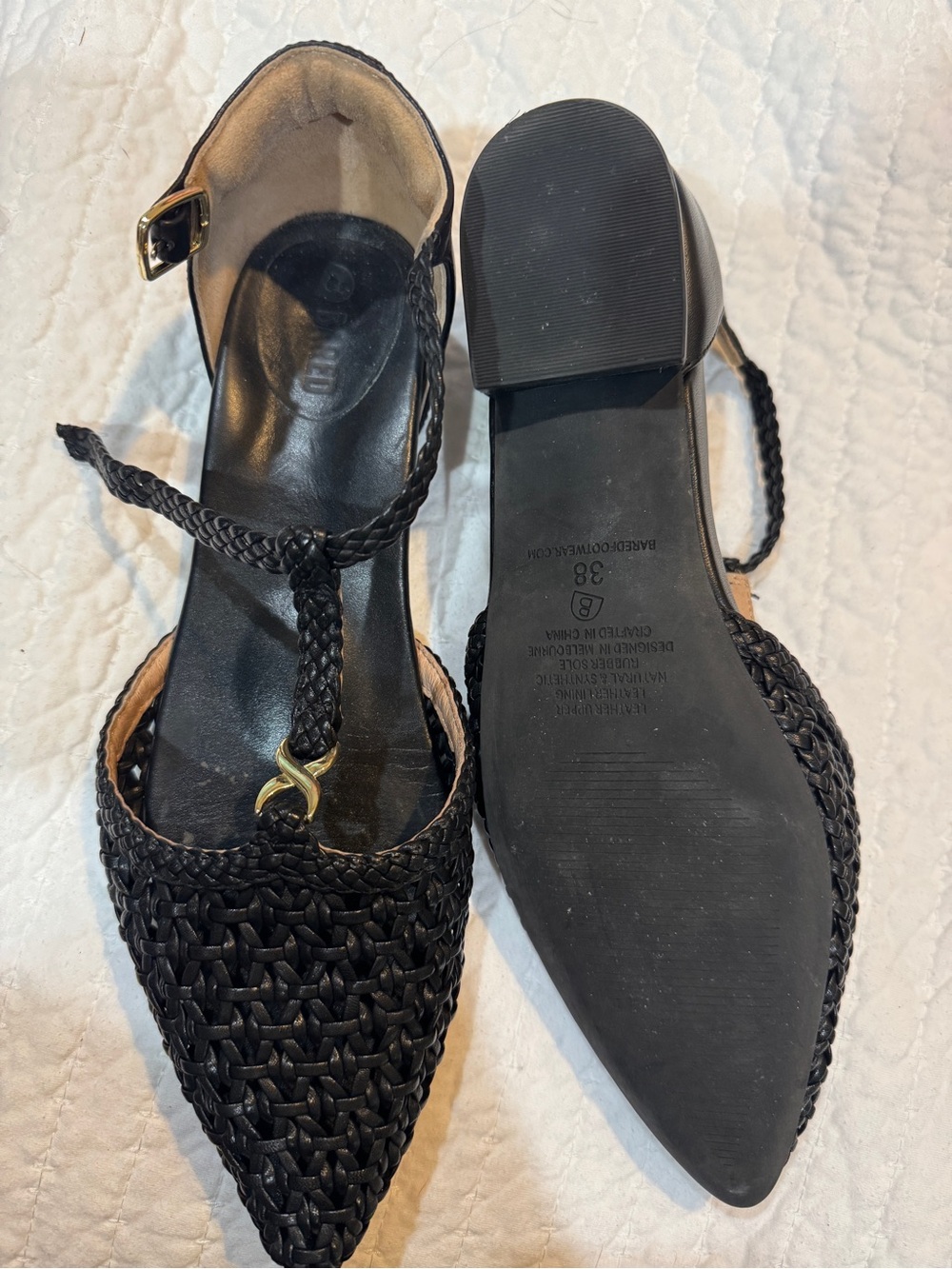 Black Leather Bared Avocet Woven Flats - Picture 6 of 11